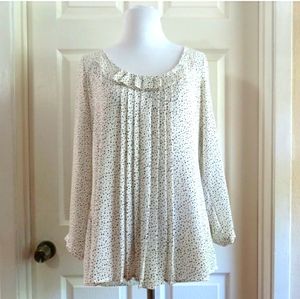 LOFT Polka Dot Blouse pleated ruffle neck